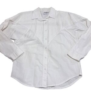 Vintage San Angelo Collection White Cotton Western Pleated Tuxedo Shirt Large